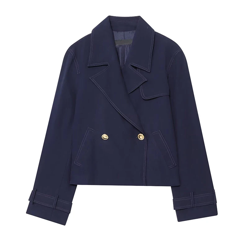 YENKYE 2025 Women Navy Blue Cropped Double Breasted Jacket Vintage Lapel Collar Long Sleeve Autumn Elegant Trench Coat
YENKYE 2025 Women Navy Blue Cropped Double Breasted Jacket Vintage Lapel Collar Long Sleeve Autumn Elegant Trench Coat