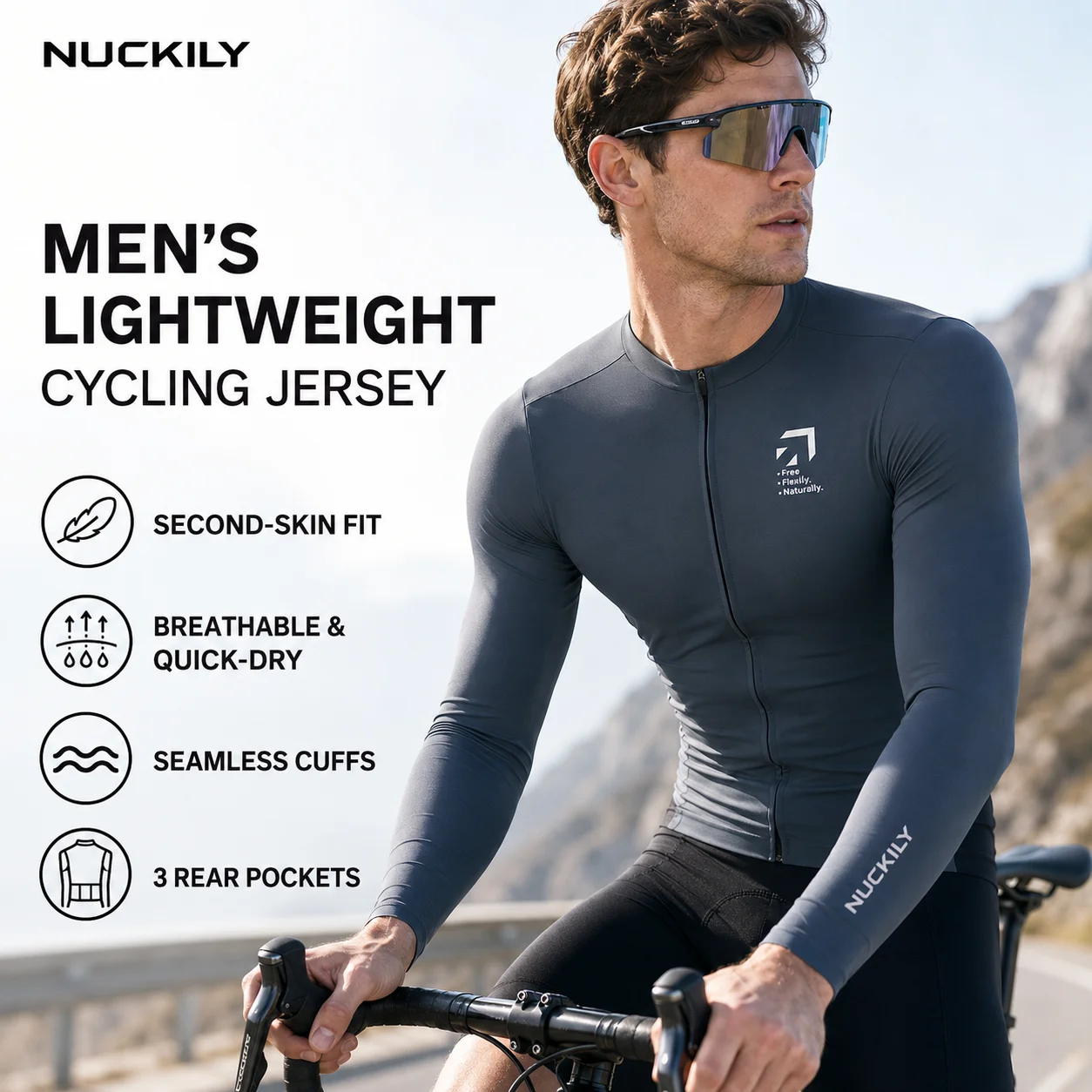 NUCKILY Men Cycling Jersey Long Sleeve UPF50+ Quick Dry Breathable Road Bike Shirt YKK Zipper Anti-Slip Hem Rear Pockets
NUCKILY Men Cycling Jersey Long Sleeve UPF50+ Quick Dry Breathable Road Bike Shirt YKK Zipper Anti-Slip Hem Rear Pockets