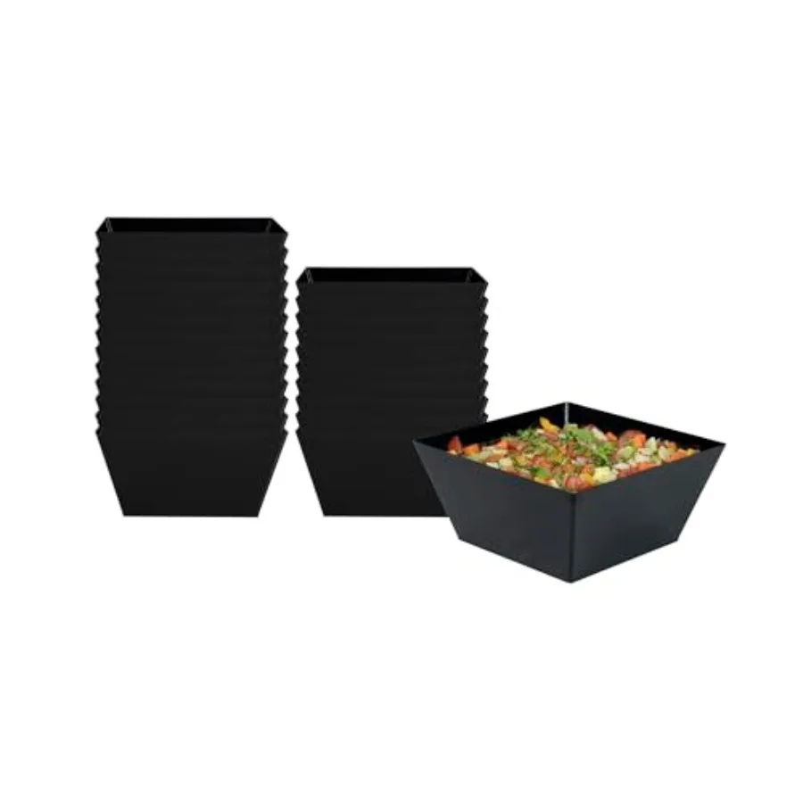 -18 Ounce Plastic Square Bowls, 25 Medium Square Plastic Serving Bowls - Recyclable, Crack-Resistant, Black Plastic Square Disp
-18 Ounce Plastic Square Bowls, 25 Medium Square Plastic Serving Bowls - Recyclable, Crack-Resistant, Black Plastic Square Disp