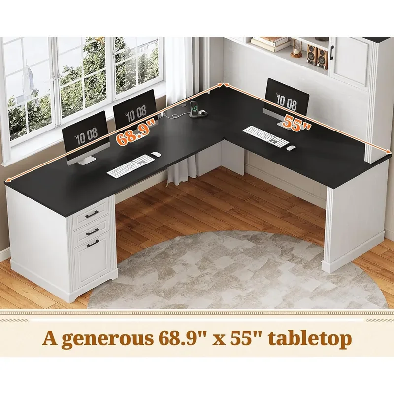 SEDETA Farmhouse L Shaped Desk with Hutch 3 Drawers File Drawer Power Outlet Corner Computer Desk Home Office Desk Storage
SEDETA Farmhouse L Shaped Desk with Hutch 3 Drawers File Drawer Power Outlet Corner Computer Desk Home Office Desk Storage