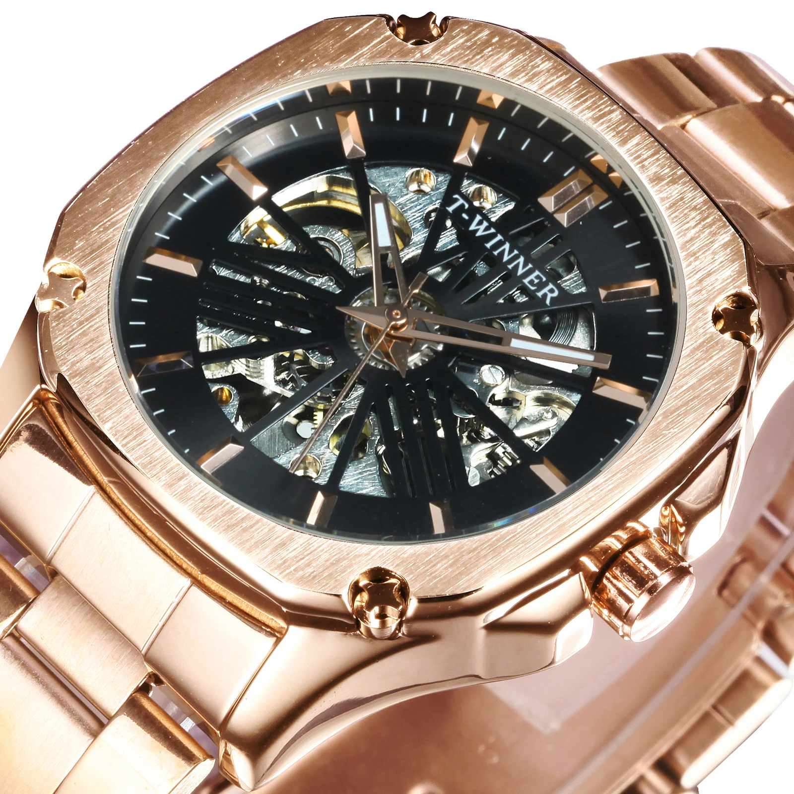 WINNER Square Skeleton Automatic Mechanical Watch for Men Luminous Hands Rose Gold Luxury Brand Watches Stainless Steel Strap
WINNER Square Skeleton Automatic Mechanical Watch for Men Luminous Hands Rose Gold Luxury Brand Watches Stainless Steel Strap