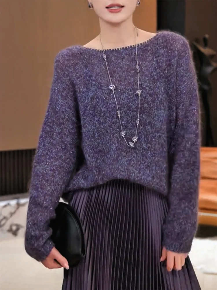 Korean Sle Lazy Faion Sequin round Ne Knitwear Autumn Winter New plus Size Ele Slimming Top for Women
Korean Sle Lazy Faion Sequin round Ne Knitwear Autumn Winter New plus Size Ele Slimming Top for Women