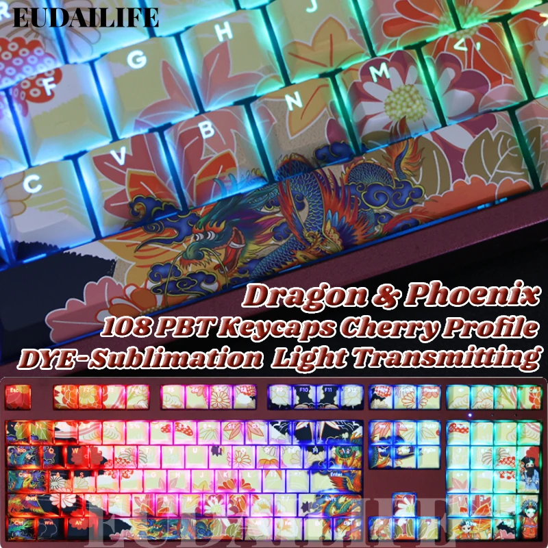 Dragon Phoenix Classic 108 Keycap PBT DYE Sublimation Light Transmitting Cherry MX Cross Axis Switch for Mechanical Keyboard
Dragon Phoenix Classic 108 Keycap PBT DYE Sublimation Light Transmitting Cherry MX Cross Axis Switch for Mechanical Keyboard