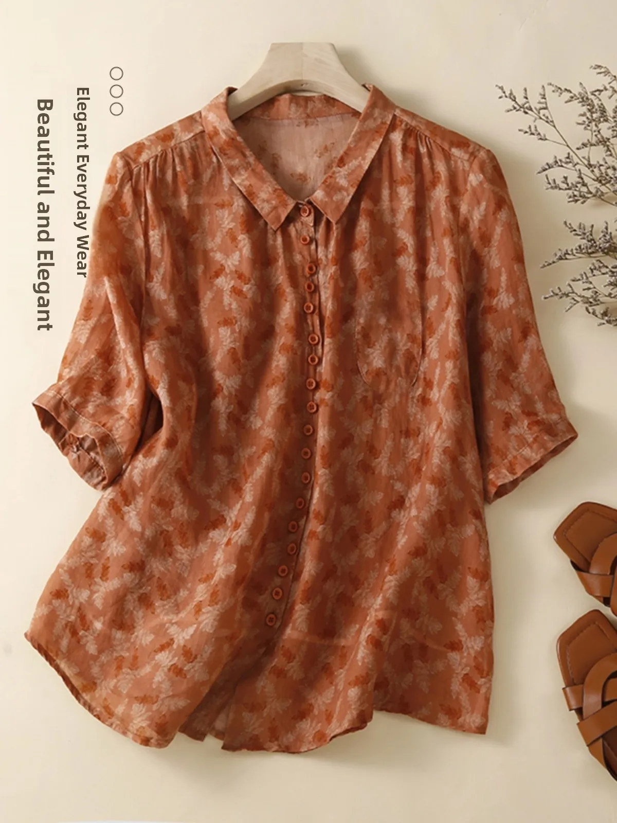 Легкий ort Sve Cotton Linen irt для женщин с цветочным принтом, удобный крой, корейский воротник на пуговицах 
Легкий ort Sve Cotton Linen irt для женщин с цветочным принтом, удобный крой, корейский воротник на пуговицах