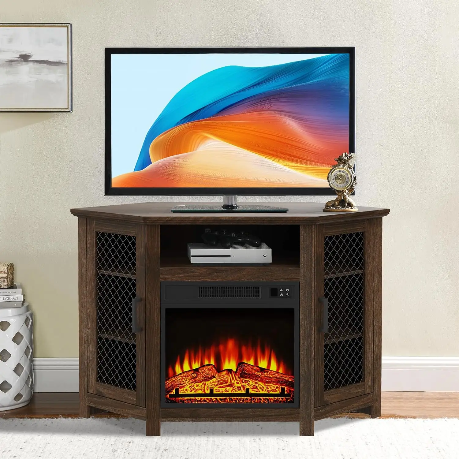 45" TV Stand with 18" Fireplace Insert, Electric Fireplace Entertainment Center with Adjustable Shelves, Modern TV Stand Fit TVs
45" TV Stand with 18" Fireplace Insert, Electric Fireplace Entertainment Center with Adjustable Shelves, Modern TV Stand Fit TVs