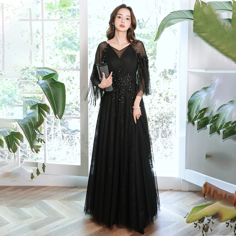 Black V-Neck Elegant Evening Dress Beading Full Sleeves Pleat Floor Length A-Line New Plus size Woman Formal Party Gowns XC020
Black V-Neck Elegant Evening Dress Beading Full Sleeves Pleat Floor Length A-Line New Plus size Woman Formal Party Gowns XC020