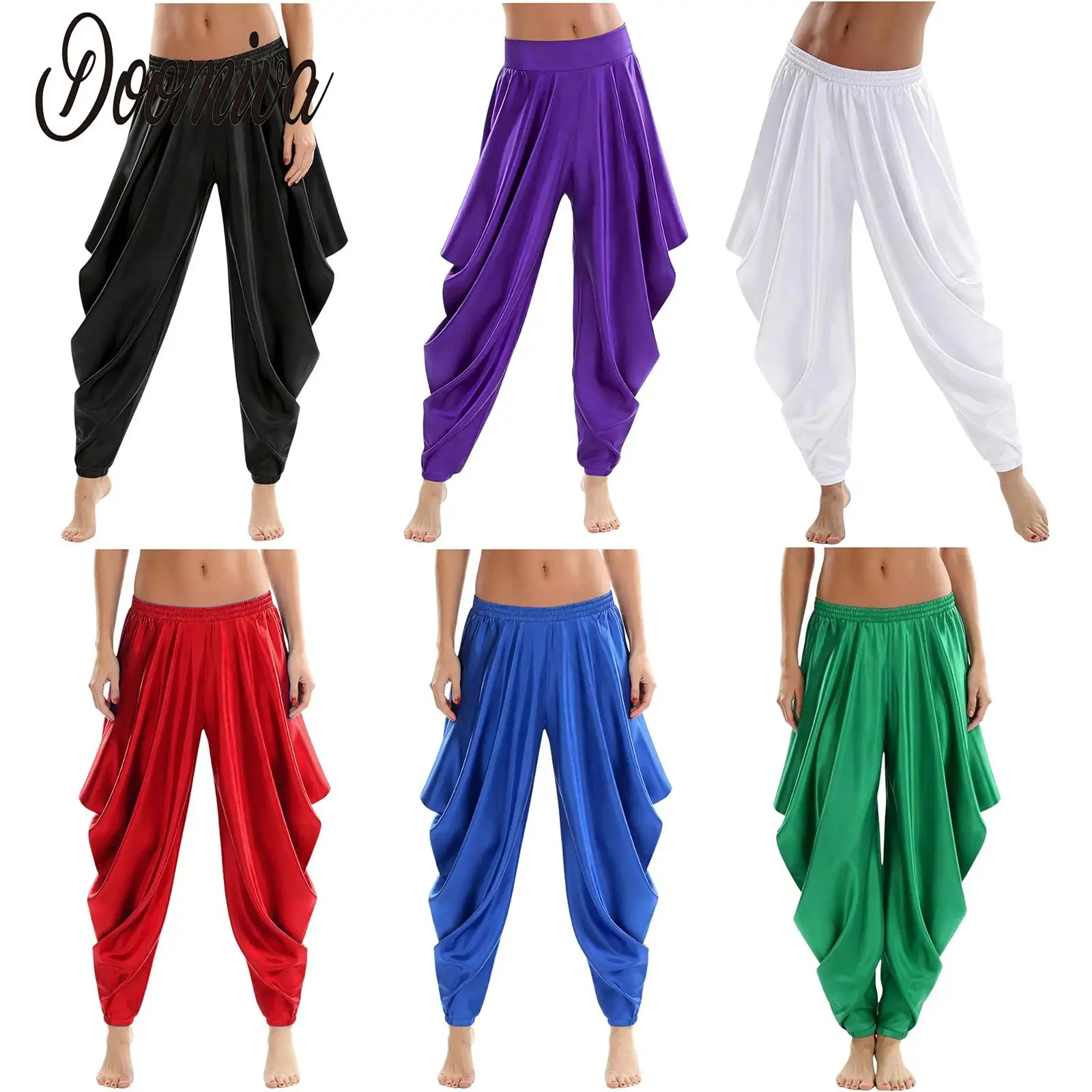 Womens Arab Princess Belly Dance Harem Pants Lyrical Worship Dancewear Satin Loose Trousers for Halloween Cosplay Theme Parties
Womens Arab Princess Belly Dance Harem Pants Lyrical Worship Dancewear Satin Loose Trousers for Halloween Cosplay Theme Parties