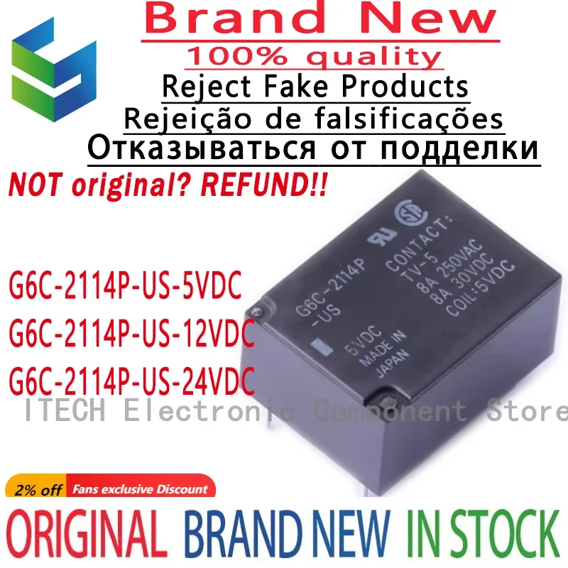 5 шт./партия G6C-2114P-US-5VDC, G6C-2114P-US-12VDC, G6C-2114P-US-24VDC DIP-6, новый оригинальный G6C-2114P-US
5 шт./партия G6C-2114P-US-5VDC, G6C-2114P-US-12VDC, G6C-2114P-US-24VDC DIP-6, новый оригинальный G6C-2114P-US