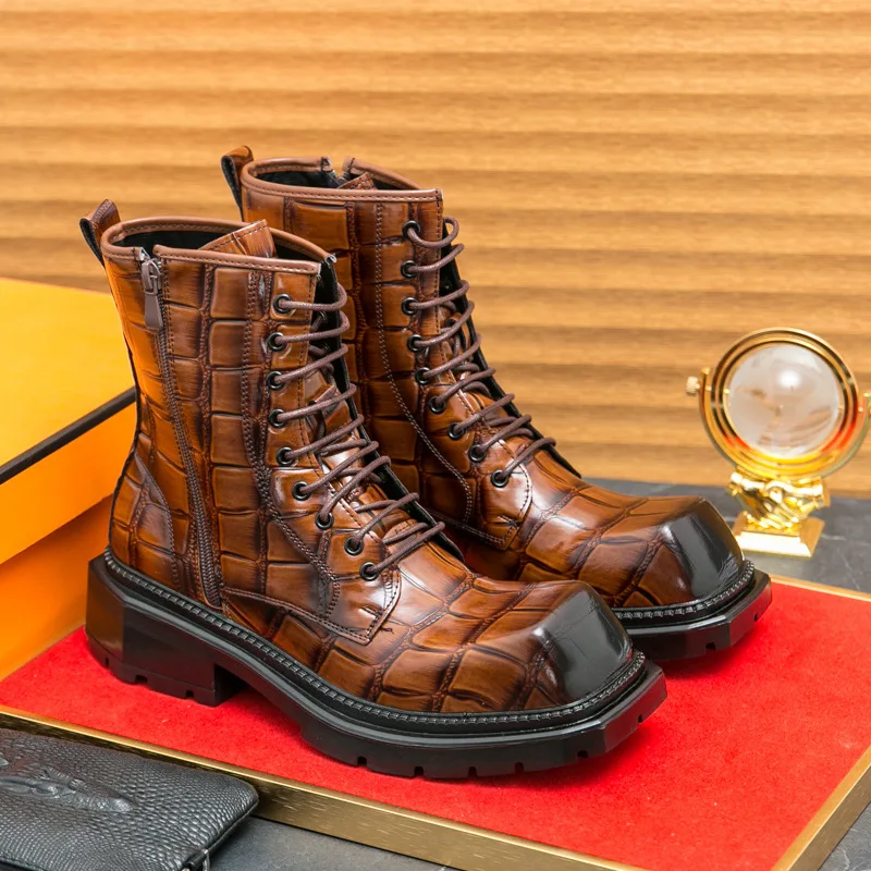 Осенне-зимние мужские кожаные ботинки «Челси», коричневые удобные нескользящие деловые ботинки на толстой подошве со шнуровкой и высоким берцем, рабочие ботинки мужские
Осенне-зимние мужские кожаные ботинки «Челси», коричневые удобные нескользящие деловые ботинки на толстой подошве со шнуровкой и высоким берцем, рабочие ботинки мужские