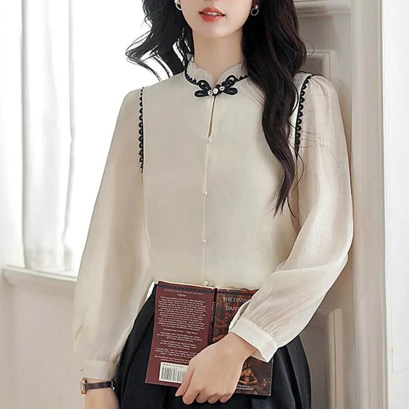 Fashion 2025 Spring Long Sleeve Stand Collar Women Shirt Elegant Chiffon Shirt Blouse Women Tops Camisas De Mujer Blusas N354
Fashion 2025 Spring Long Sleeve Stand Collar Women Shirt Elegant Chiffon Shirt Blouse Women Tops Camisas De Mujer Blusas N354