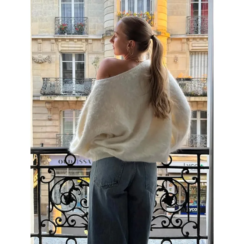 Sleeve Loose Knitted Mohair Knitwear Lady High Street Autumn Sweaters Women Solid Off Shoulder Pullover Fashion Classic
Sleeve Loose Knitted Mohair Knitwear Lady High Street Autumn Sweaters Women Solid Off Shoulder Pullover Fashion Classic