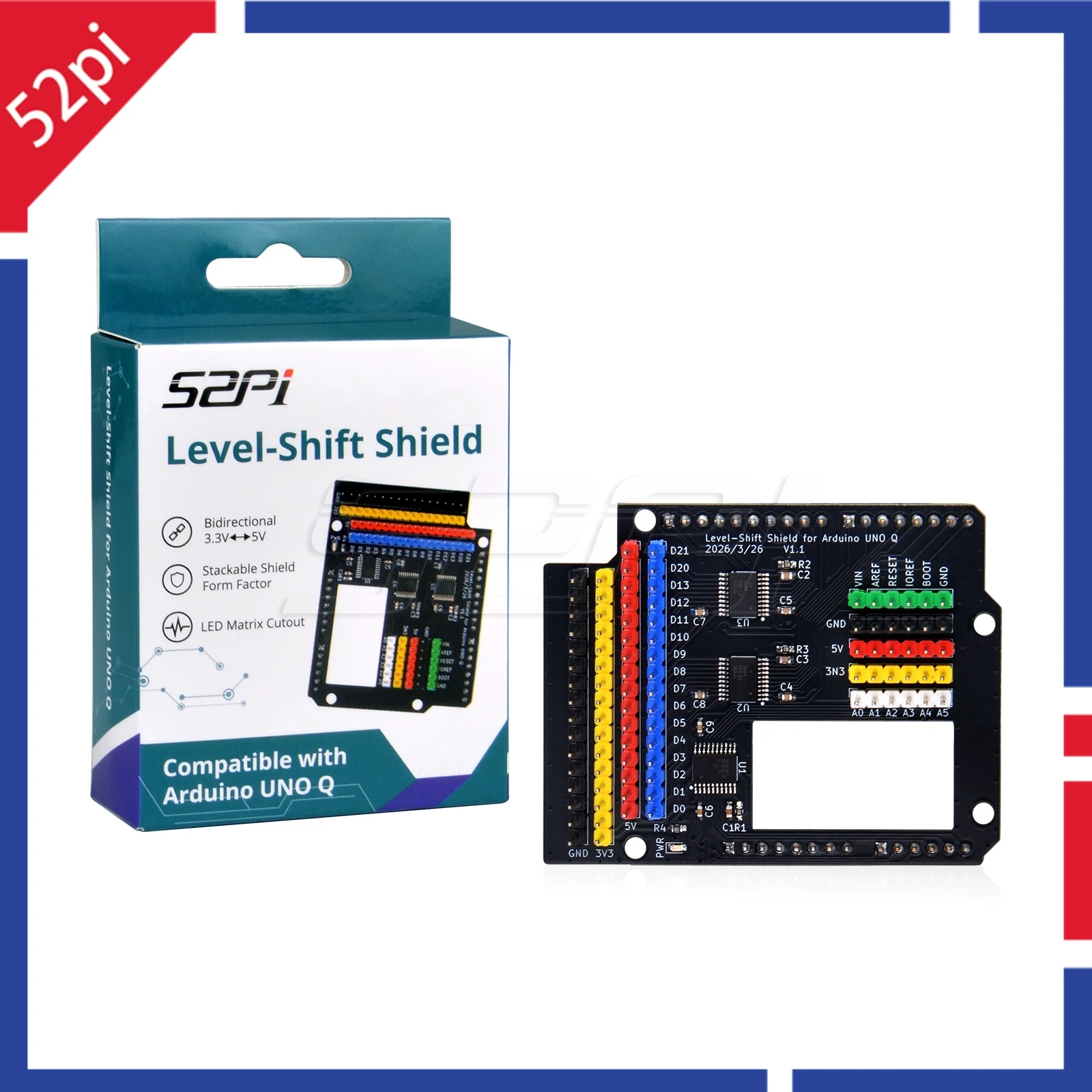 52Pi Level-Shift Shield for Arduino UNO Q
52Pi Level-Shift Shield for Arduino UNO Q