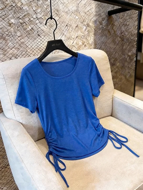 Klein Blue Short Sleeve T-Shirt Women's plus Size Irregular Drawstring Top Korean Style Commute Fashion Summer New Arrival
Klein Blue Short Sleeve T-Shirt Women's plus Size Irregular Drawstring Top Korean Style Commute Fashion Summer New Arrival