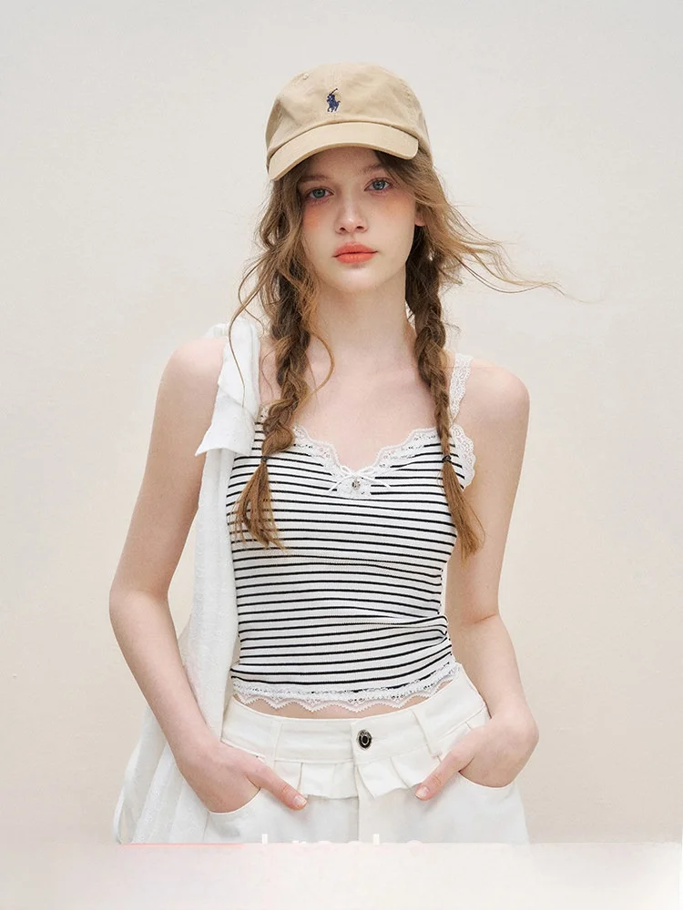 Kroche Lace Trim Splice Knot Stripe Csole Vest Women's Commute Sle Loose Fit Cotton Blend ort Length Top
Kroche Lace Trim Splice Knot Stripe Csole Vest Women's Commute Sle Loose Fit Cotton Blend ort Length Top