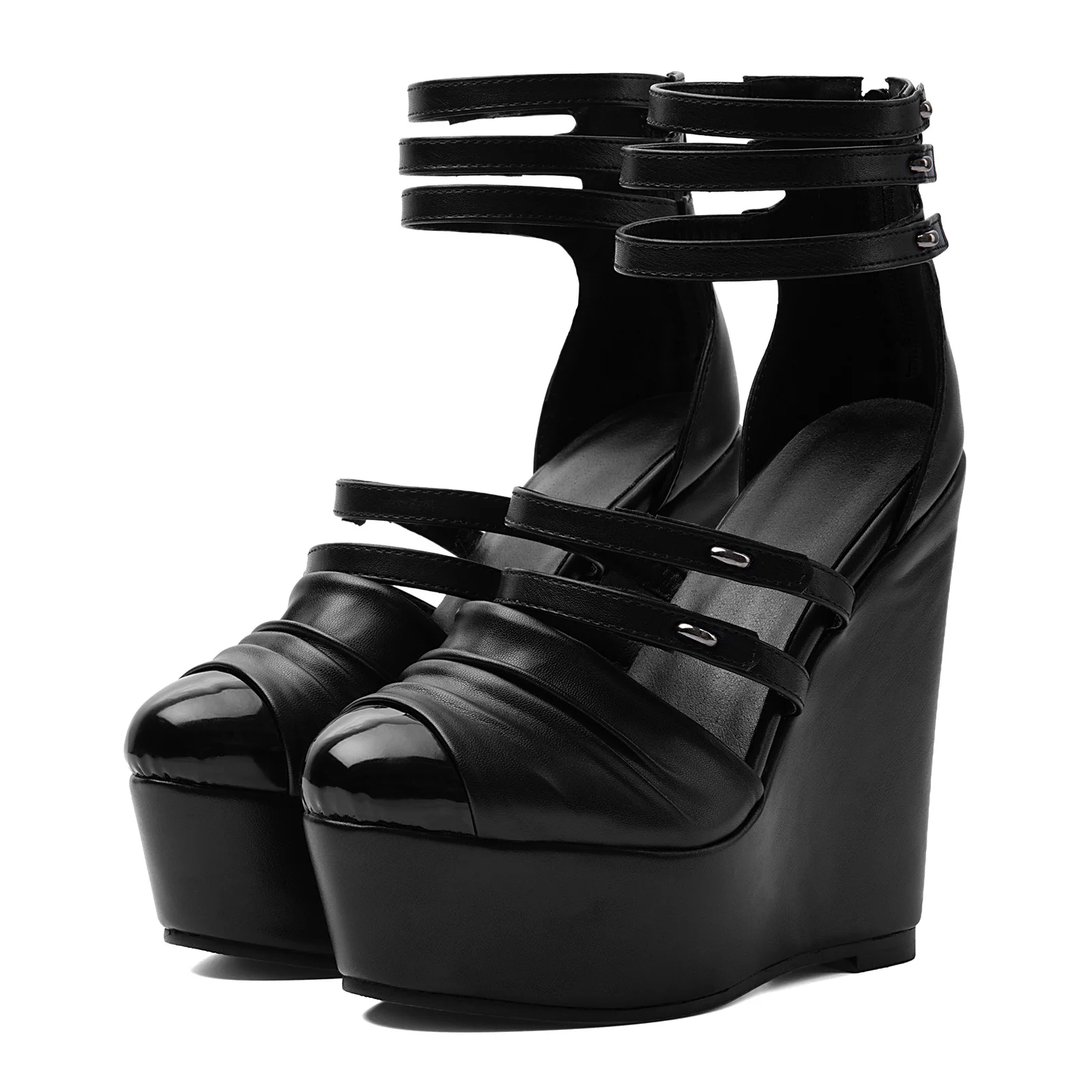 Black Matte Leather Buckle Ankle Strap Wedge Platform Sandals Patent Cap Toe Gothic Punk Women Nightclub Party High Heel Shoes
Black Matte Leather Buckle Ankle Strap Wedge Platform Sandals Patent Cap Toe Gothic Punk Women Nightclub Party High Heel Shoes