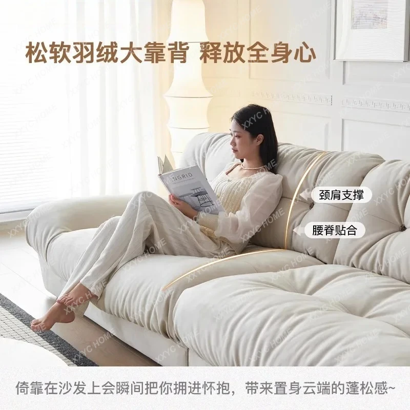LModern simple cream style living room straight row three or four down fabric cloud sofa
LModern simple cream style living room straight row three or four down fabric cloud sofa