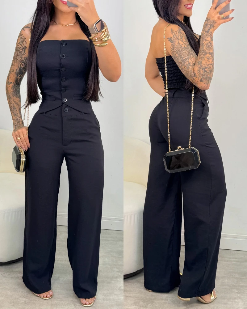 New Fashion 2025 Sexy Elegant 2 Pieces Sets Womens Outfit Bandeau Button Decor Vest Top and Casual Wide Leg Pants Set
New Fashion 2025 Sexy Elegant 2 Pieces Sets Womens Outfit Bandeau Button Decor Vest Top and Casual Wide Leg Pants Set