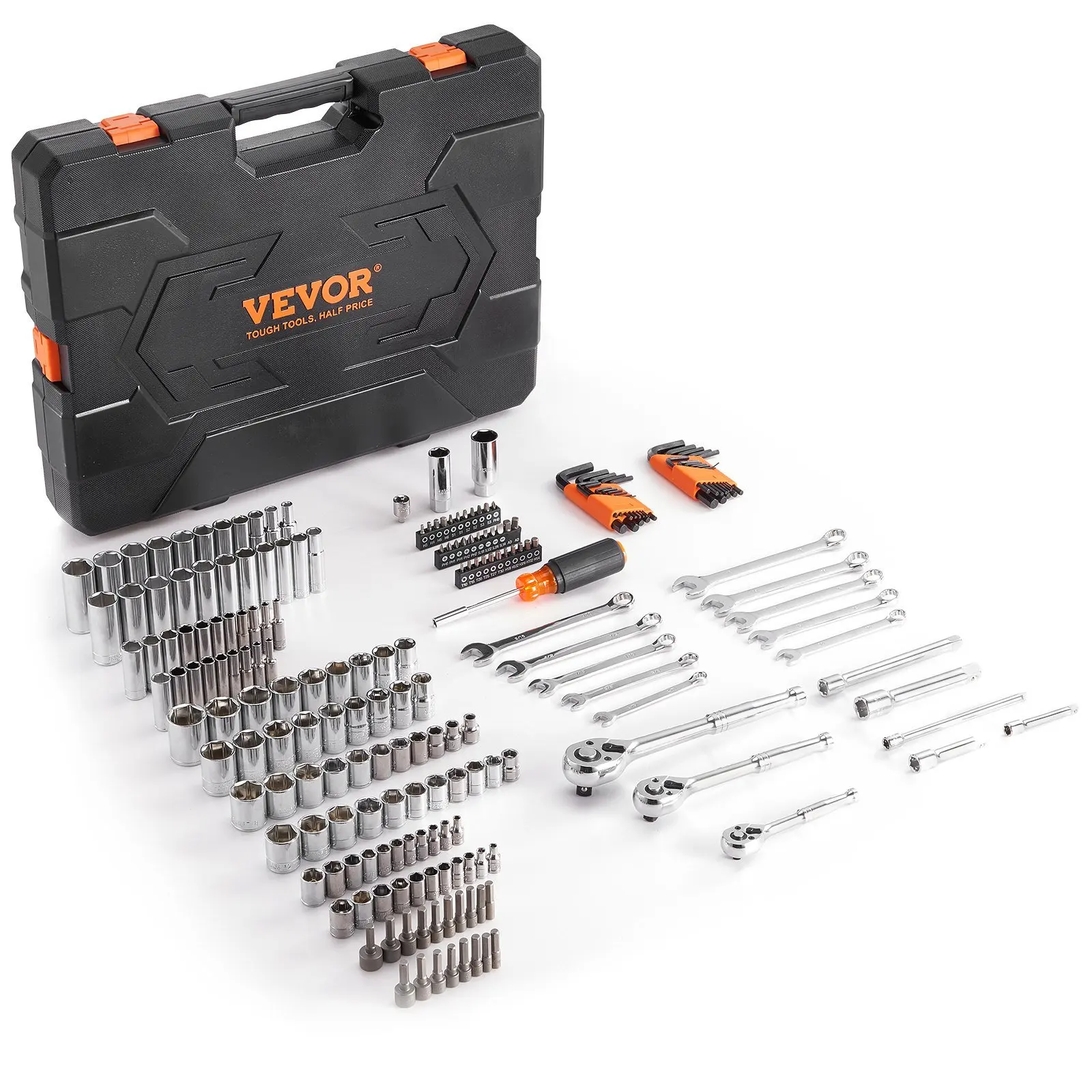 Mechanics Tool Set and Socket Set, 1/4" 3/8" 1/2" Drive Deep and Standard Sockets, 205 Pcs SAE and Metric Mechanic Tool Ki
Mechanics Tool Set and Socket Set, 1/4" 3/8" 1/2" Drive Deep and Standard Sockets, 205 Pcs SAE and Metric Mechanic Tool Ki