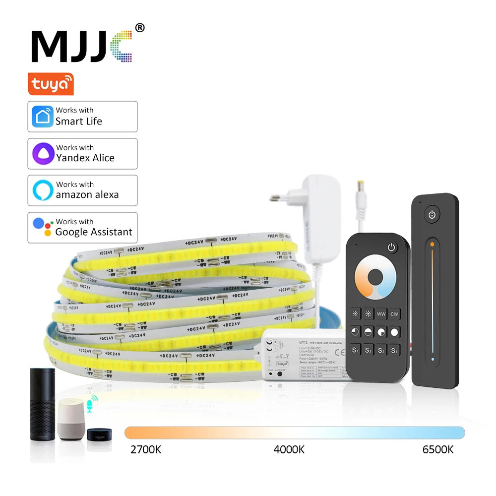Tuya COB LED Light Strip CCT 24V 512 LEDs FOB 10mm High Density WW CW RF Smart Life Wireless CCT FOB Flexible Tape Ribbon Lamp
Tuya COB LED Light Strip CCT 24V 512 LEDs FOB 10mm High Density WW CW RF Smart Life Wireless CCT FOB Flexible Tape Ribbon Lamp