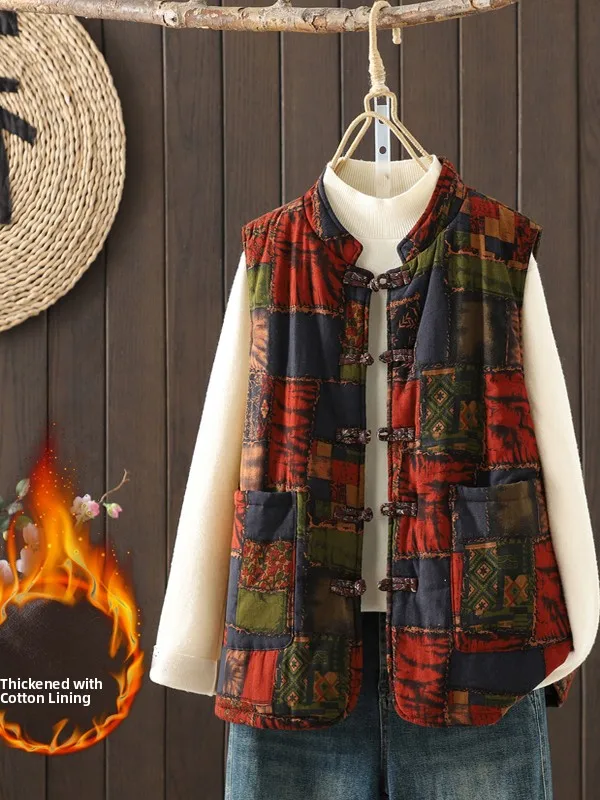 Thiened Autumn Winter Cotton Linen Print Button Women's Vest Retro Warmth Chinese Sle Commute Sle Single Button Closure
Thiened Autumn Winter Cotton Linen Print Button Women's Vest Retro Warmth Chinese Sle Commute Sle Single Button Closure