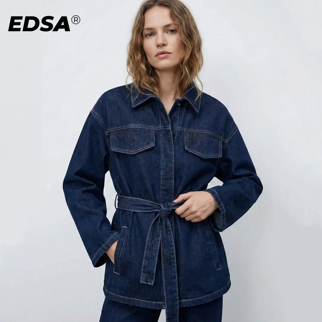 EDSA Women Vintage Denim Jacket Coat with Sashes Flap Pockets Long Sleeves Turn-down Collar for Female High Street Outerwear
EDSA Women Vintage Denim Jacket Coat with Sashes Flap Pockets Long Sleeves Turn-down Collar for Female High Street Outerwear