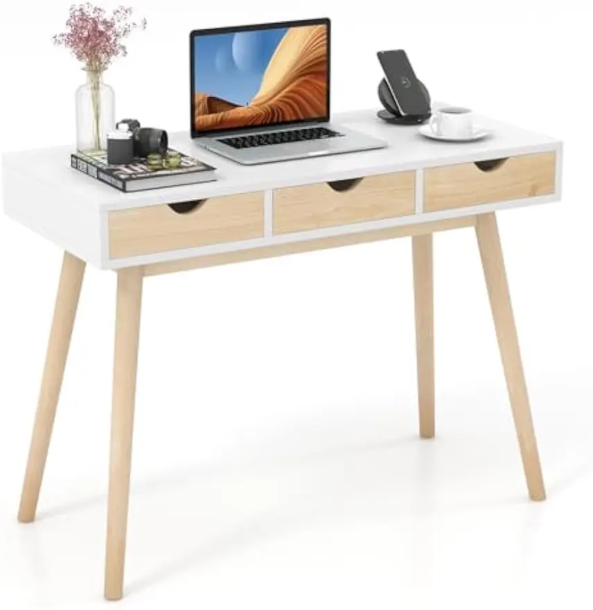 Mid Century Writing Desk with 3 Drawer Storage Natural Wooden Computer Desk for Home Office Study Makeup Desk
Mid Century Writing Desk with 3 Drawer Storage Natural Wooden Computer Desk for Home Office Study Makeup Desk