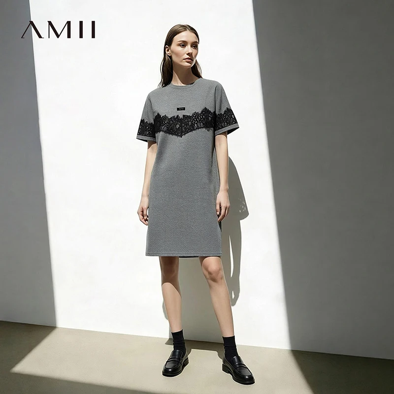 Amii Women's Dress 2026 Summer New Lace Splicing O-Neck Drop Shoulder Short Sleeve Cotton Casual Loose Woman Dresses 12622160
Amii Women's Dress 2026 Summer New Lace Splicing O-Neck Drop Shoulder Short Sleeve Cotton Casual Loose Woman Dresses 12622160