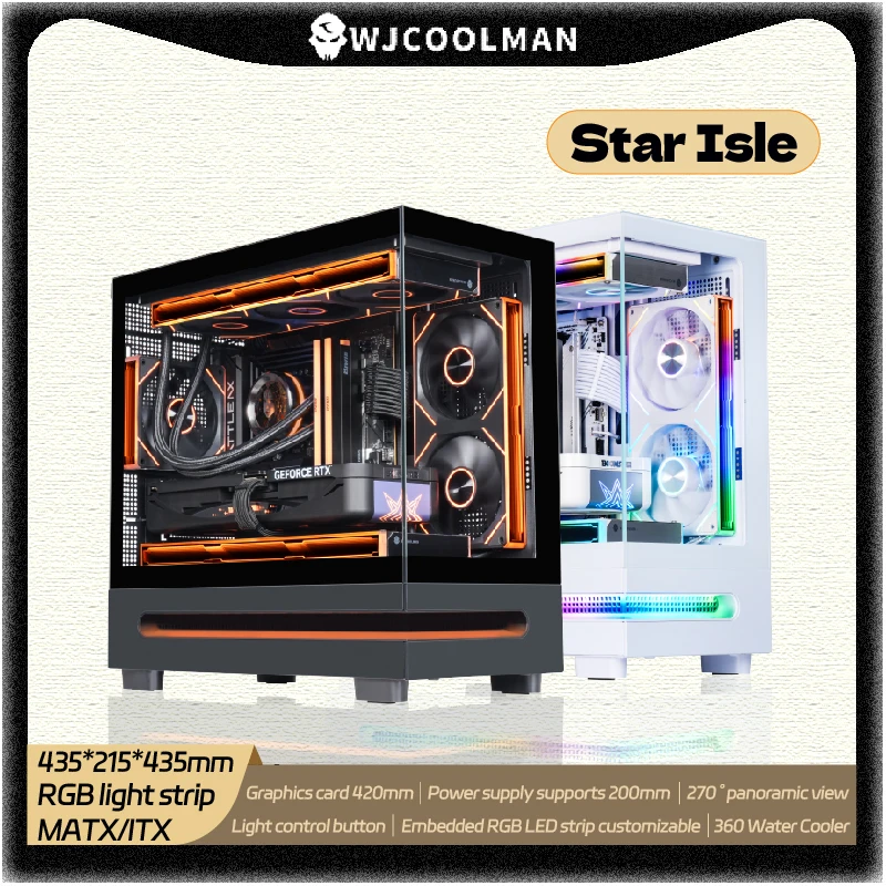 WJCOOLMAN Star Isle MATX/ITX RGB Light Strip PC Gaming Case 270° Sea View Room 360 Water Cooler Desktop Computer Chassis
WJCOOLMAN Star Isle MATX/ITX RGB Light Strip PC Gaming Case 270° Sea View Room 360 Water Cooler Desktop Computer Chassis