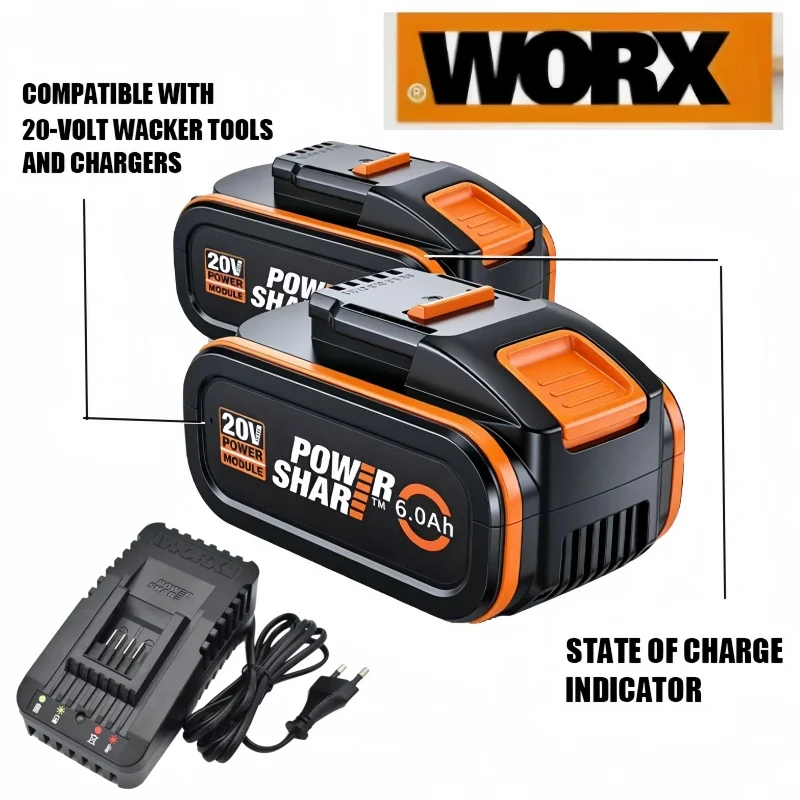 Suitable For WORX Tools-Genuine 20V 6000mAh Lithium-Ion Battery WA3553WA3551WA3553.1WA3572WX390, Rechargeable Battery
Suitable For WORX Tools-Genuine 20V 6000mAh Lithium-Ion Battery WA3553WA3551WA3553.1WA3572WX390, Rechargeable Battery