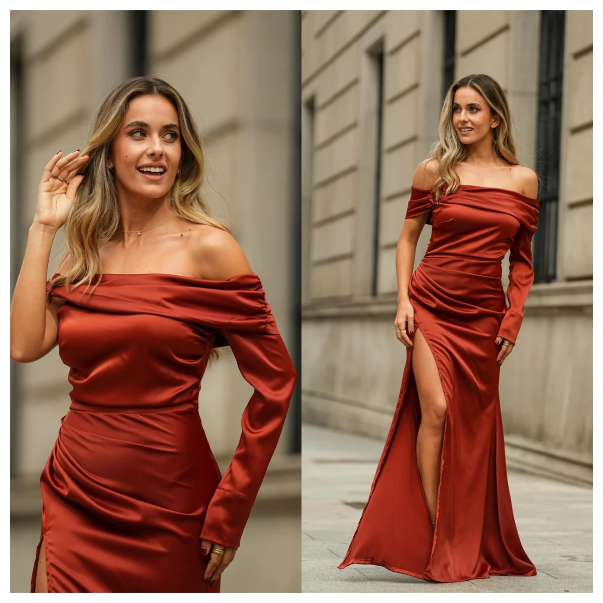 Customized Classic Russet Satin Evening Dress Off the Shoulder Long Sleeves Vestido De Festa Soft Special Occasion Gowns
Customized Classic Russet Satin Evening Dress Off the Shoulder Long Sleeves Vestido De Festa Soft Special Occasion Gowns