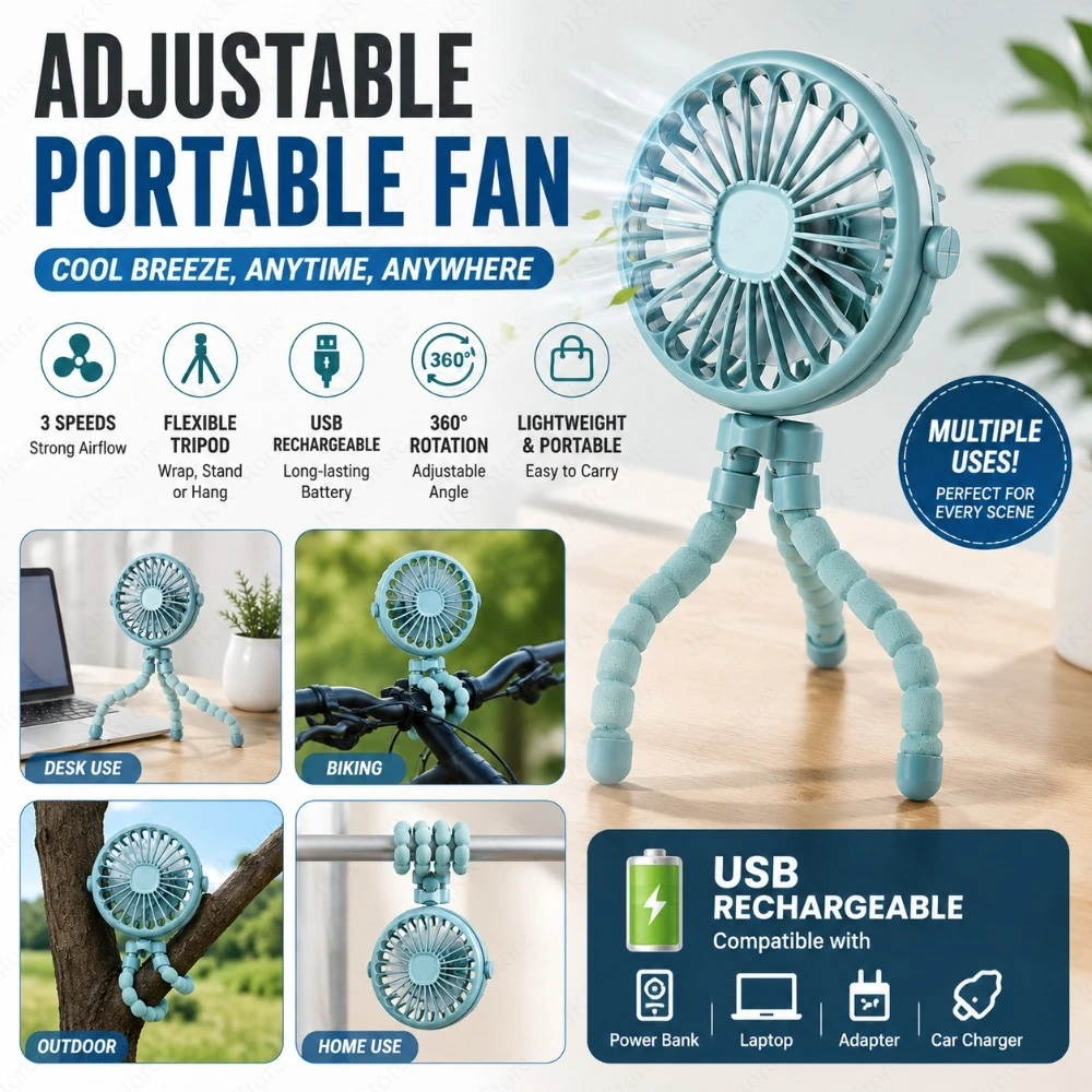 Low Noise Portable Fan USB Charging Adjustable Rotation Cooling Fan with Flexible Tripod for Cycling Office Outdoor Travel
Low Noise Portable Fan USB Charging Adjustable Rotation Cooling Fan with Flexible Tripod for Cycling Office Outdoor Travel