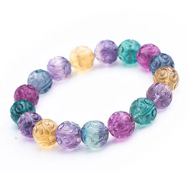 Natural Colorful Fluorite Quartz Carved Bracelet 10mm 11mm 12mm Clear Round Beads Women Men Rainbow Fluorite Jewelry Love AAAAA
Natural Colorful Fluorite Quartz Carved Bracelet 10mm 11mm 12mm Clear Round Beads Women Men Rainbow Fluorite Jewelry Love AAAAA
