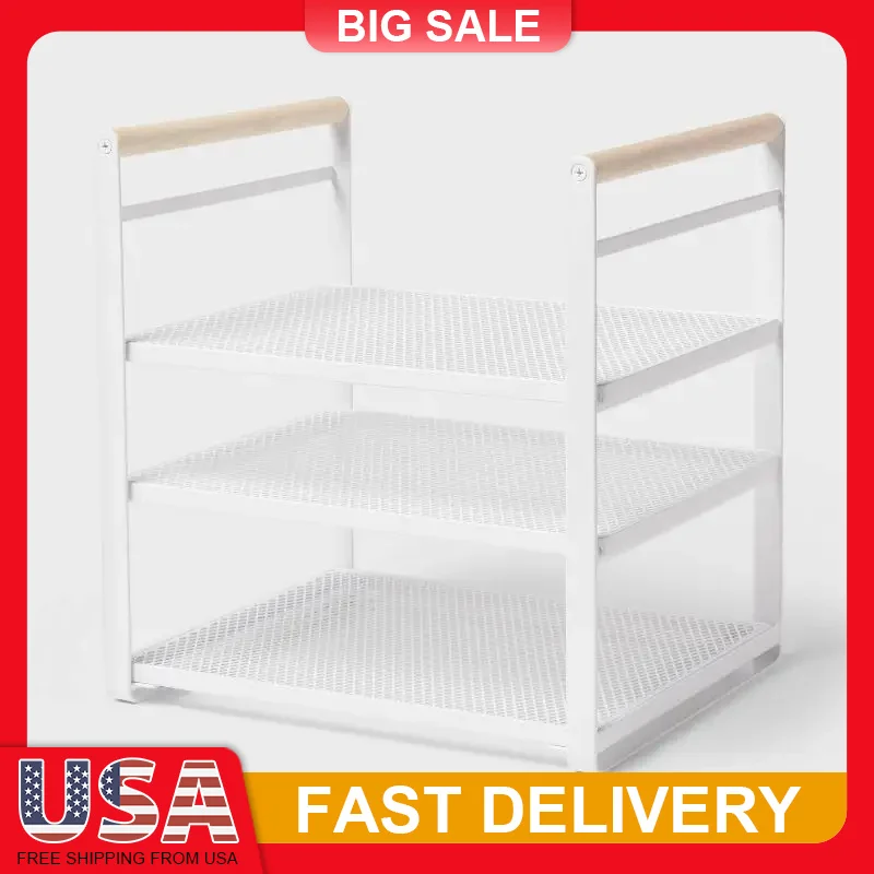Белый металлический 3-х уровневый регулируемый органайзер для полки с сетчатыми полками, деревянные ручки, стеллаж для хранения кухонной кладовой для небольших помещений
Белый металлический 3-х уровневый регулируемый органайзер для полки с сетчатыми полками, деревянные ручки, стеллаж для хранения кухонной кладовой для небольших помещений