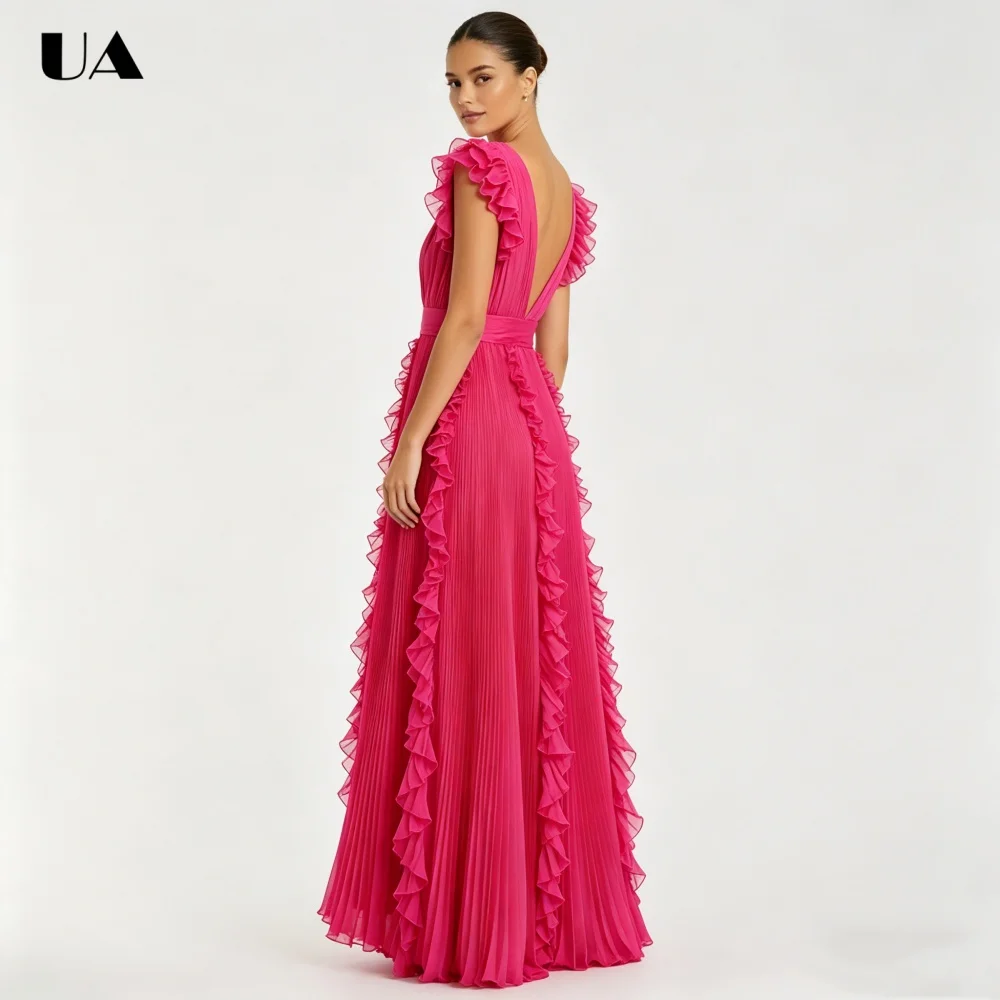 ULBYANRY Customized Chiffon V-neck Ruffled Prom Dresses for Women, Fashionable Backless Evening Dress, Trendy Solid Ball Gown
ULBYANRY Customized Chiffon V-neck Ruffled Prom Dresses for Women, Fashionable Backless Evening Dress, Trendy Solid Ball Gown