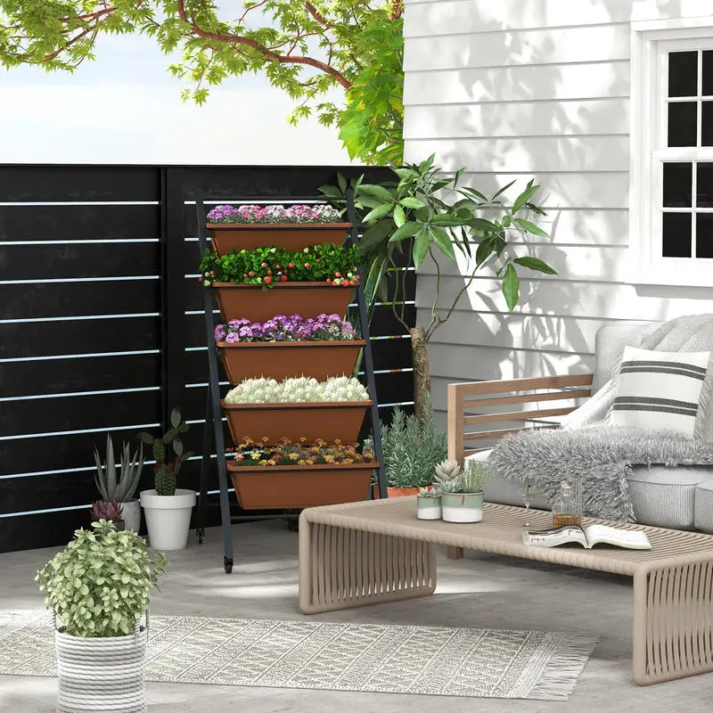 5-Tier Vertical Raised Garden Bed with Wheels and Container Boxes-Brown
5-Tier Vertical Raised Garden Bed with Wheels and Container Boxes-Brown