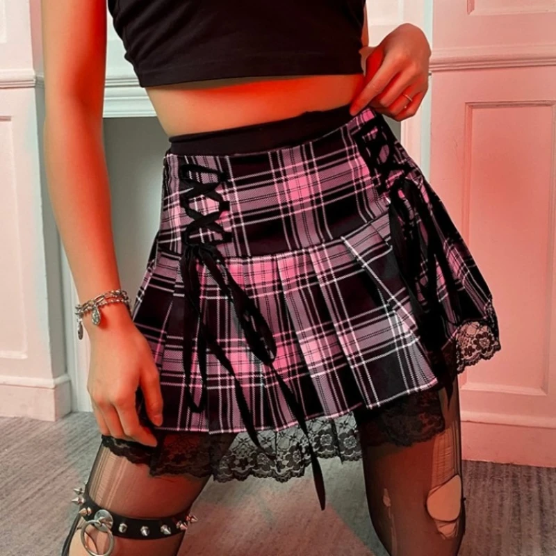 High Waist Plaid Print Mini Skirts Gothic Retro Dark Lace Up Women Vintage Harajuku High Waist Lace Ruffles Y2K Aesthetic Skirt
High Waist Plaid Print Mini Skirts Gothic Retro Dark Lace Up Women Vintage Harajuku High Waist Lace Ruffles Y2K Aesthetic Skirt