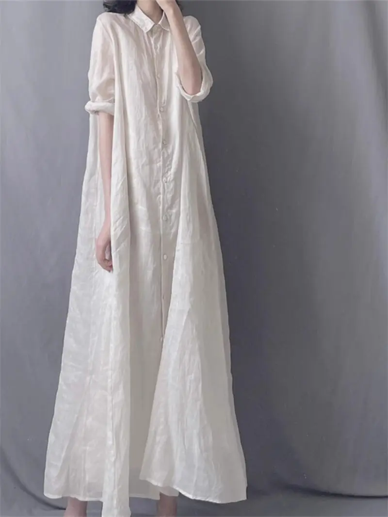 Autumn 2023 New Women's Fashion Literature Loose Ramie Long Shirt Dress Turn Down Collar Casual Elegant Style Tunic Dress Z2514
Autumn 2023 New Women's Fashion Literature Loose Ramie Long Shirt Dress Turn Down Collar Casual Elegant Style Tunic Dress Z2514