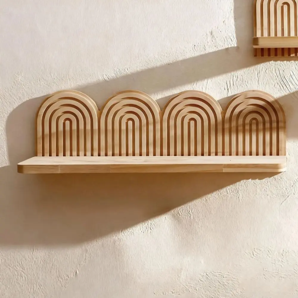 Wooden Material Wall Mounted Shelves Rainbow Design Threaded Construction Boho Wooden Shelves Arched Shape Geometric Pattern
Wooden Material Wall Mounted Shelves Rainbow Design Threaded Construction Boho Wooden Shelves Arched Shape Geometric Pattern