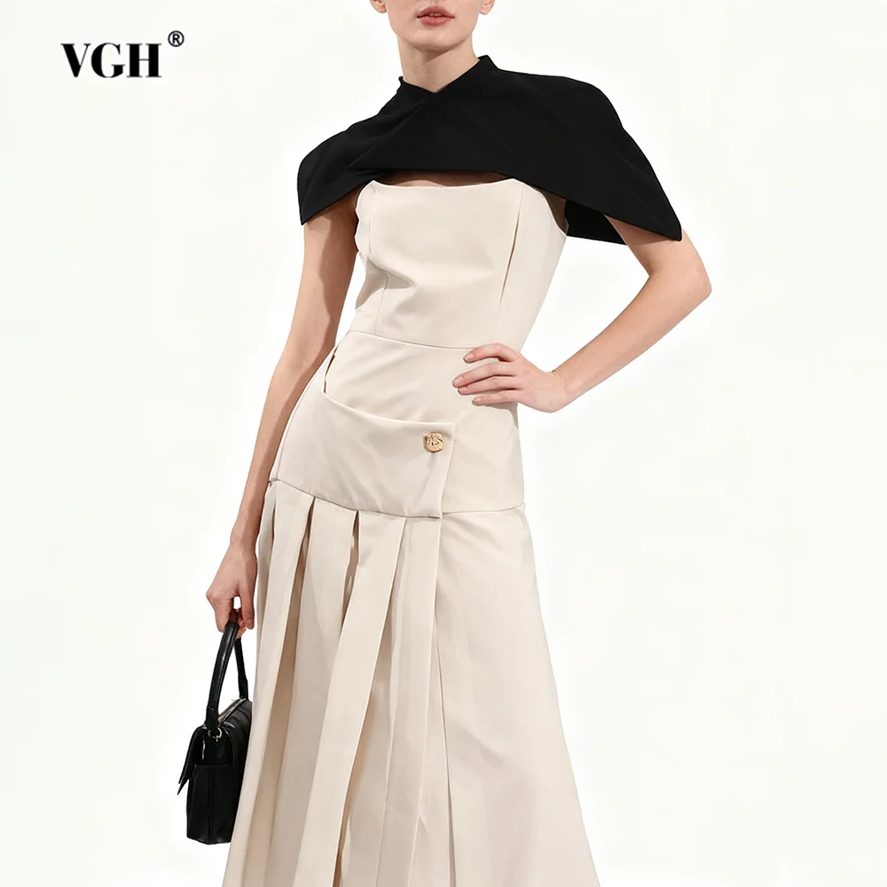 VGH Design Sense Slimming Hit Color Long Dresses For Women Round Neck Short Sleeve High Waist Chic Folds Dress Female Fashion
VGH Design Sense Slimming Hit Color Long Dresses For Women Round Neck Short Sleeve High Waist Chic Folds Dress Female Fashion
