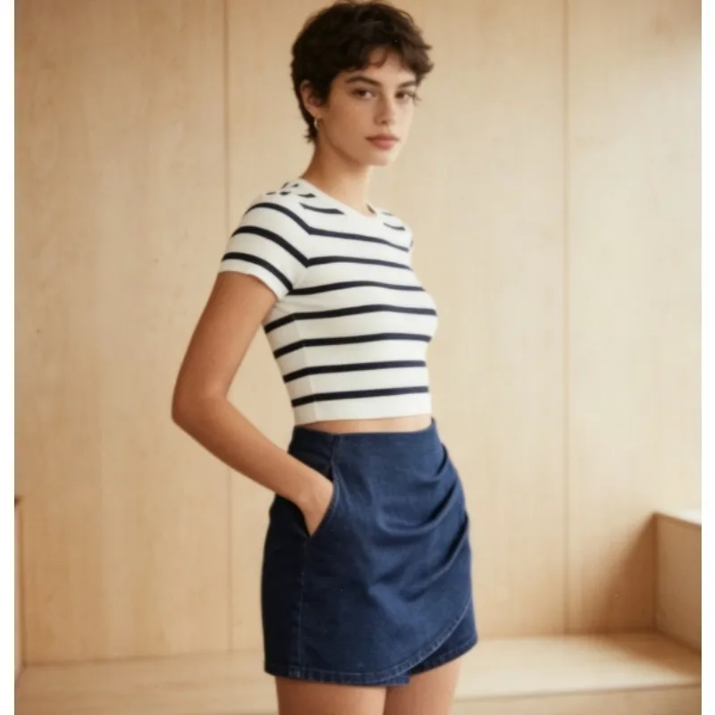 Women's 2026 Denim High Waist Stretchy Skirt with Matching Shorts Asymmetrical Wrap for Casual Daily Wear
Women's 2026 Denim High Waist Stretchy Skirt with Matching Shorts Asymmetrical Wrap for Casual Daily Wear