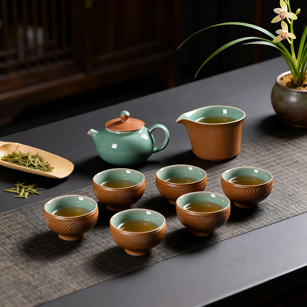 Luxury Longquan Celadon 8-Piece Kung Fu Tea Set Chinese Ceramic Gongfu Tea Set With Teapot Gong Dao Cups Handmade Tea Set
Luxury Longquan Celadon 8-Piece Kung Fu Tea Set Chinese Ceramic Gongfu Tea Set With Teapot Gong Dao Cups Handmade Tea Set