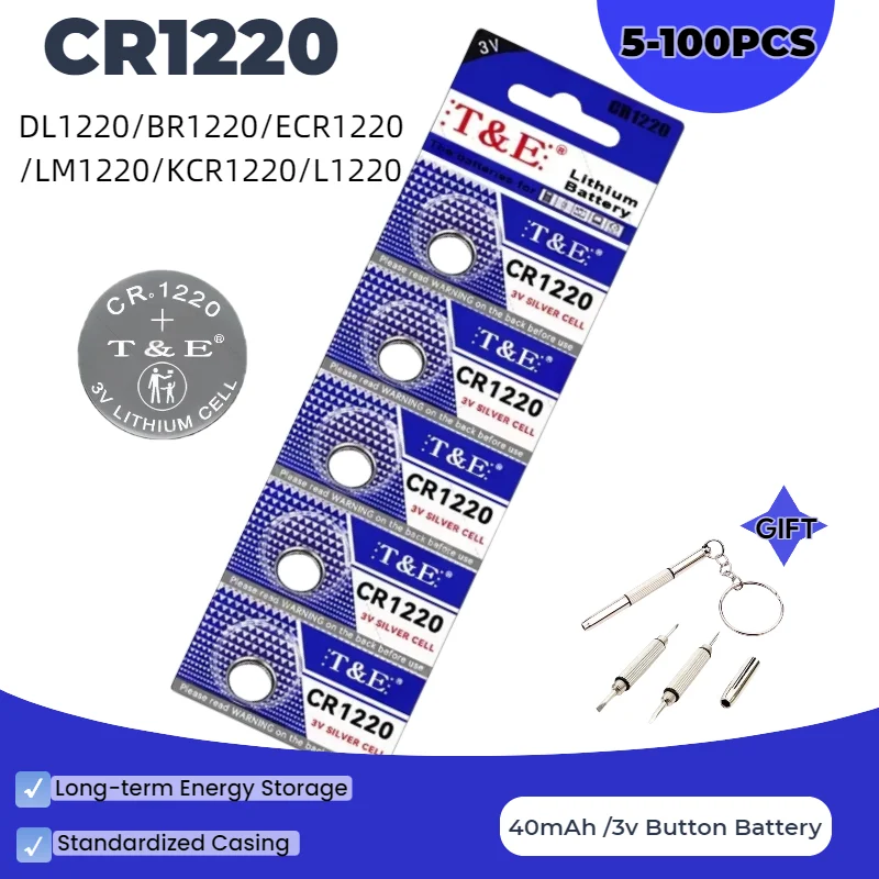 5-100PCS CR1220 3V Buttom Batteries DL1220 BR1220 ECR1220 LM1220 KCR1220 Cell Coin Lithium Battery For Watch Toys Remote Clock
5-100PCS CR1220 3V Buttom Batteries DL1220 BR1220 ECR1220 LM1220 KCR1220 Cell Coin Lithium Battery For Watch Toys Remote Clock