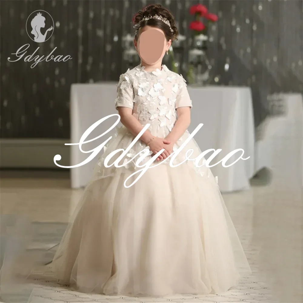 Flower Applique O Neck Short Sleeve A Line Long Ball First Communion Dress Floor Length Elegant Flower Girl Gown Customized
Flower Applique O Neck Short Sleeve A Line Long Ball First Communion Dress Floor Length Elegant Flower Girl Gown Customized