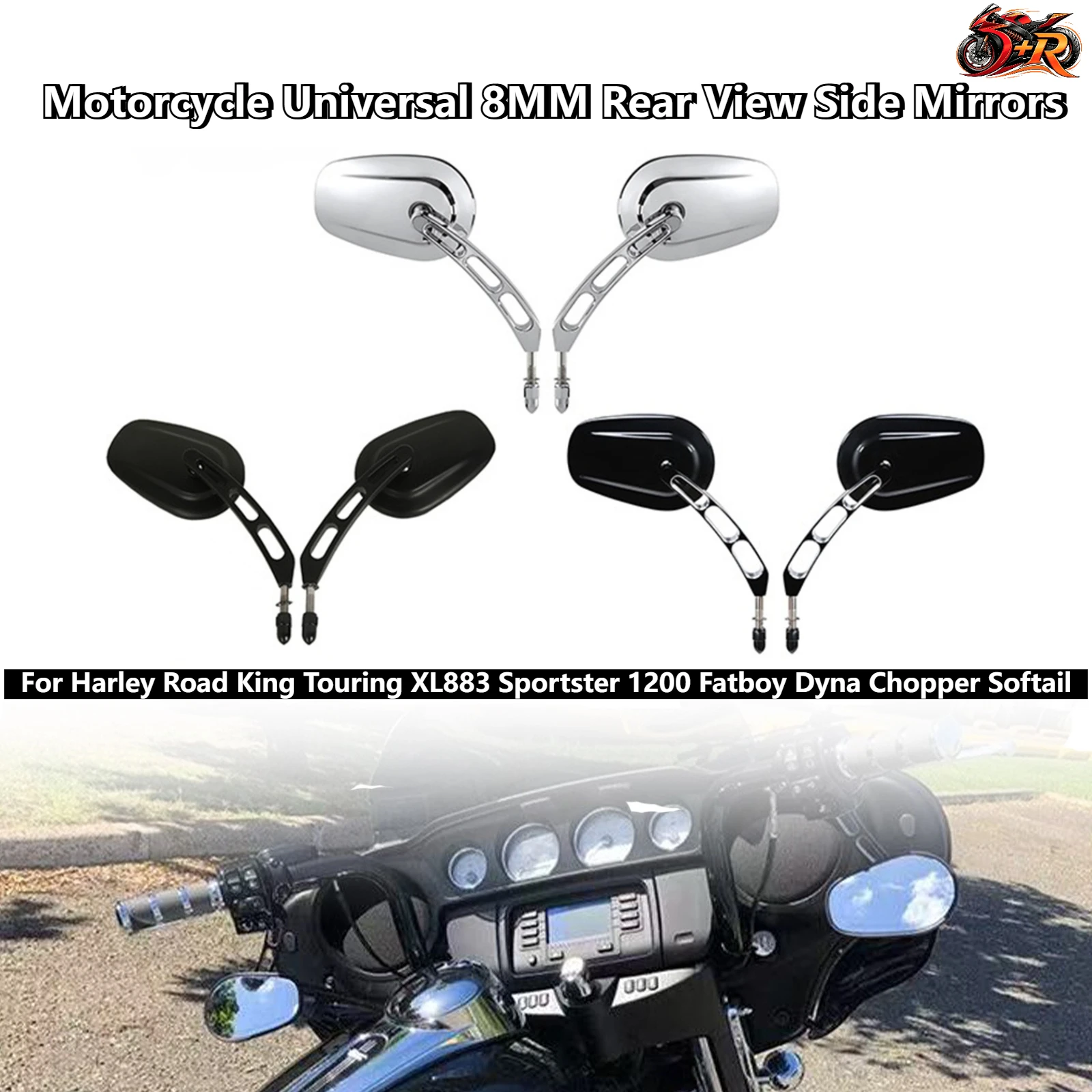 1P Motorcycle Universal 8MM Rear View Side Mirrors For Harley Road King Touring XL883 Sportster 1200 Fatboy Dyna Chopper Softail
1P Motorcycle Universal 8MM Rear View Side Mirrors For Harley Road King Touring XL883 Sportster 1200 Fatboy Dyna Chopper Softail