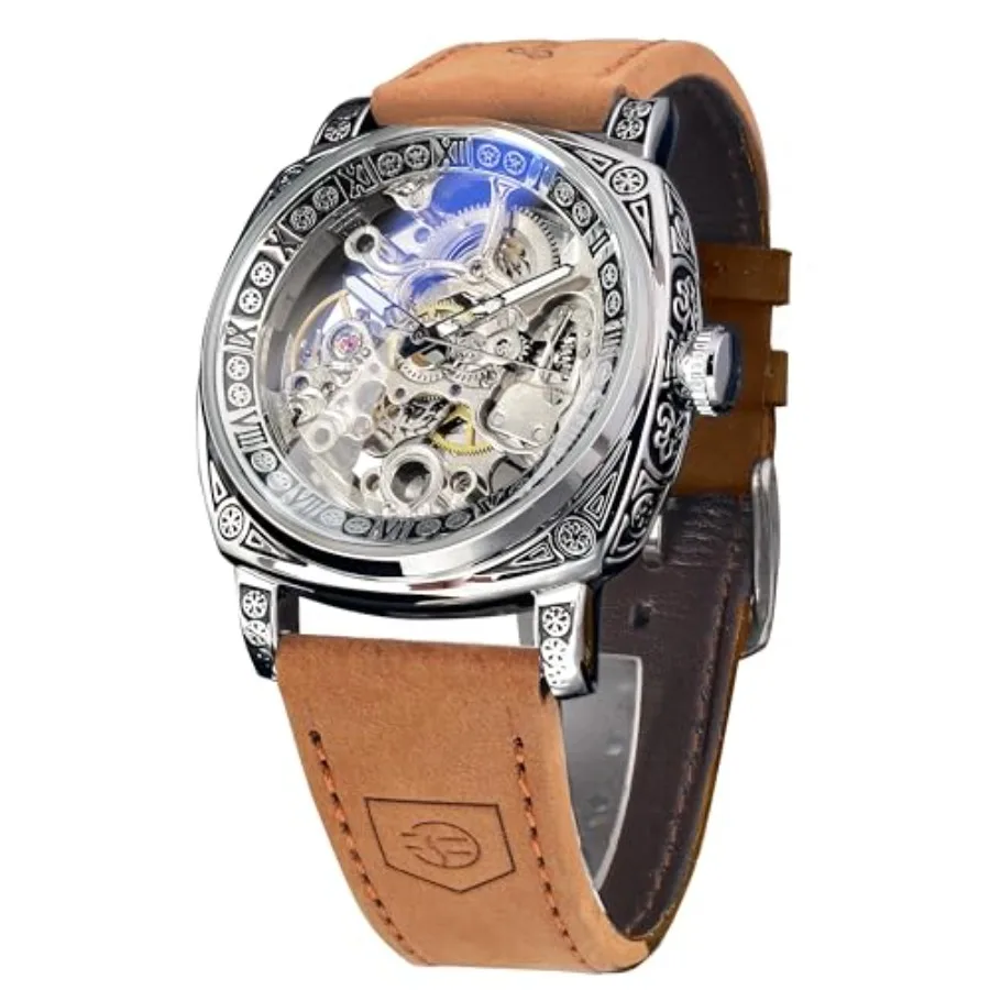 Watches for Man, Square Retro Mechanical Watch Self-Wind Carved, Skeleton Automatic Watches Vintage Leather Strap Wristwatch
Watches for Man, Square Retro Mechanical Watch Self-Wind Carved, Skeleton Automatic Watches Vintage Leather Strap Wristwatch
