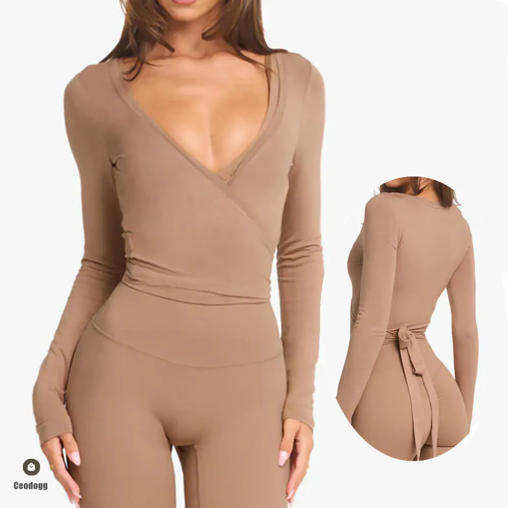 Bandage Shurg Women Cross Wrap Tie Crop Tops Yoga Shirts Long Sleeve Fitness Shirts Ladies Workout Ballet Gym Active Tees XP36
Bandage Shurg Women Cross Wrap Tie Crop Tops Yoga Shirts Long Sleeve Fitness Shirts Ladies Workout Ballet Gym Active Tees XP36