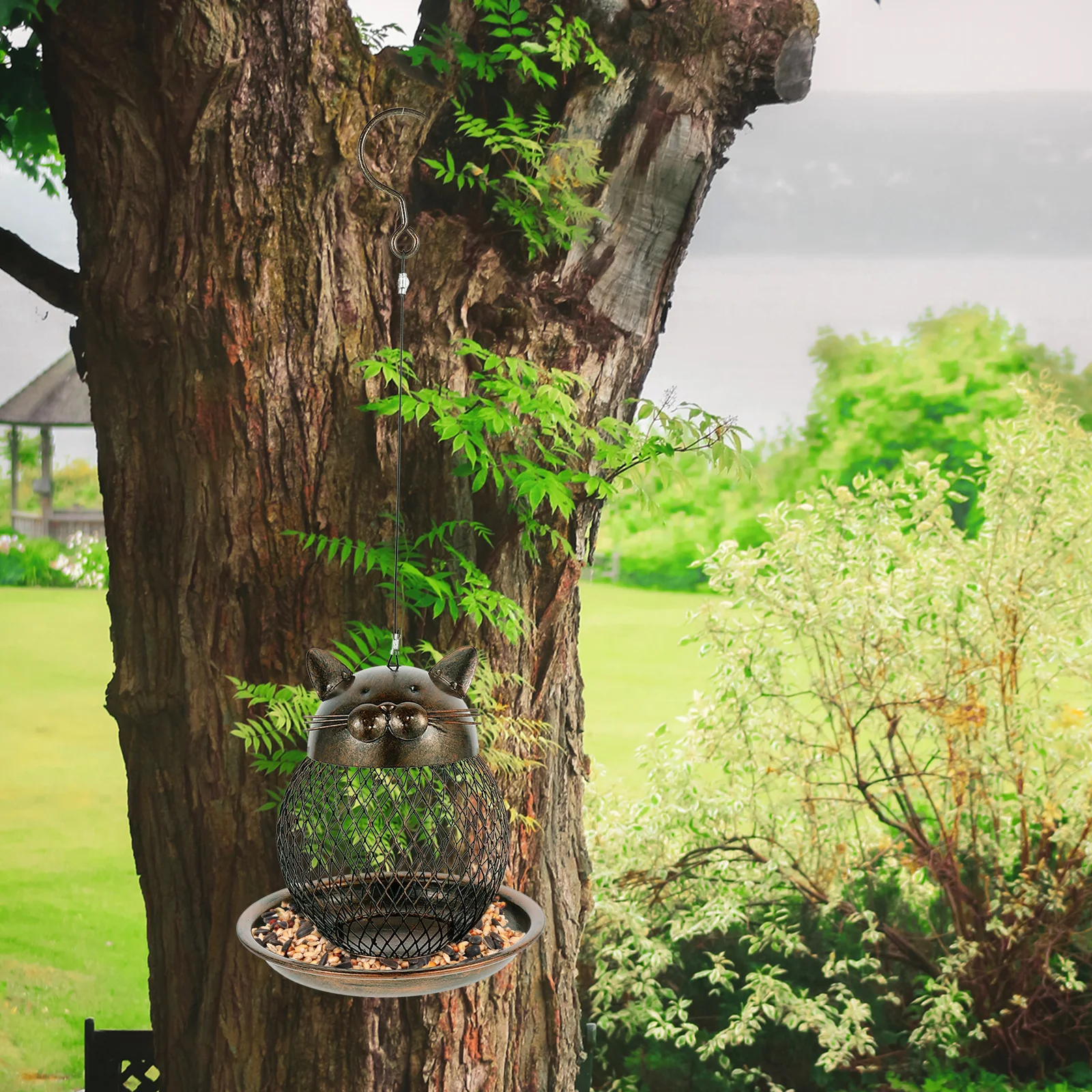 Cat Shaped Bird Feeder Vintage Handmade Dark Color Outdoor Decoration Hanging Bird Outdoor Feeder 16x16x18cm
Cat Shaped Bird Feeder Vintage Handmade Dark Color Outdoor Decoration Hanging Bird Outdoor Feeder 16x16x18cm