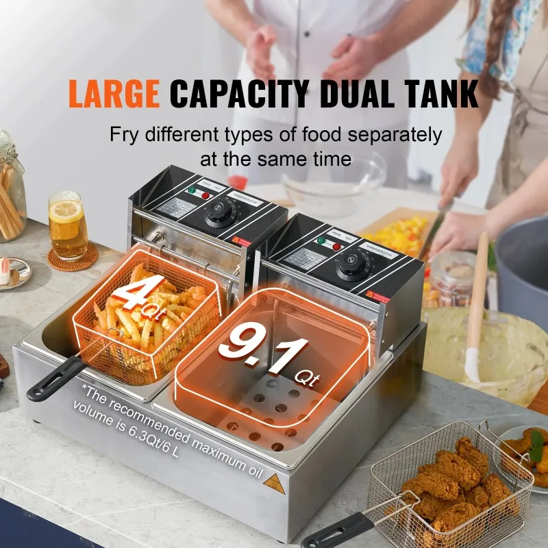 【Premium】 12L Electric Deep Fryer w/Dual Removable Tanks Commercial Counter Fryer for Chicken French Fries Frying Chips
【Premium】 12L Electric Deep Fryer w/Dual Removable Tanks Commercial Counter Fryer for Chicken French Fries Frying Chips