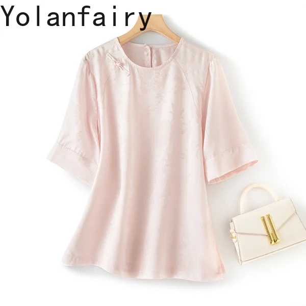 YOLANFAIRY Quality 100% Mulberry Silk Shirt Woman Jacquard Summer Top Half Sleeve Round-neck T Shirts Woman Blouse Pink Shirt
YOLANFAIRY Quality 100% Mulberry Silk Shirt Woman Jacquard Summer Top Half Sleeve Round-neck T Shirts Woman Blouse Pink Shirt