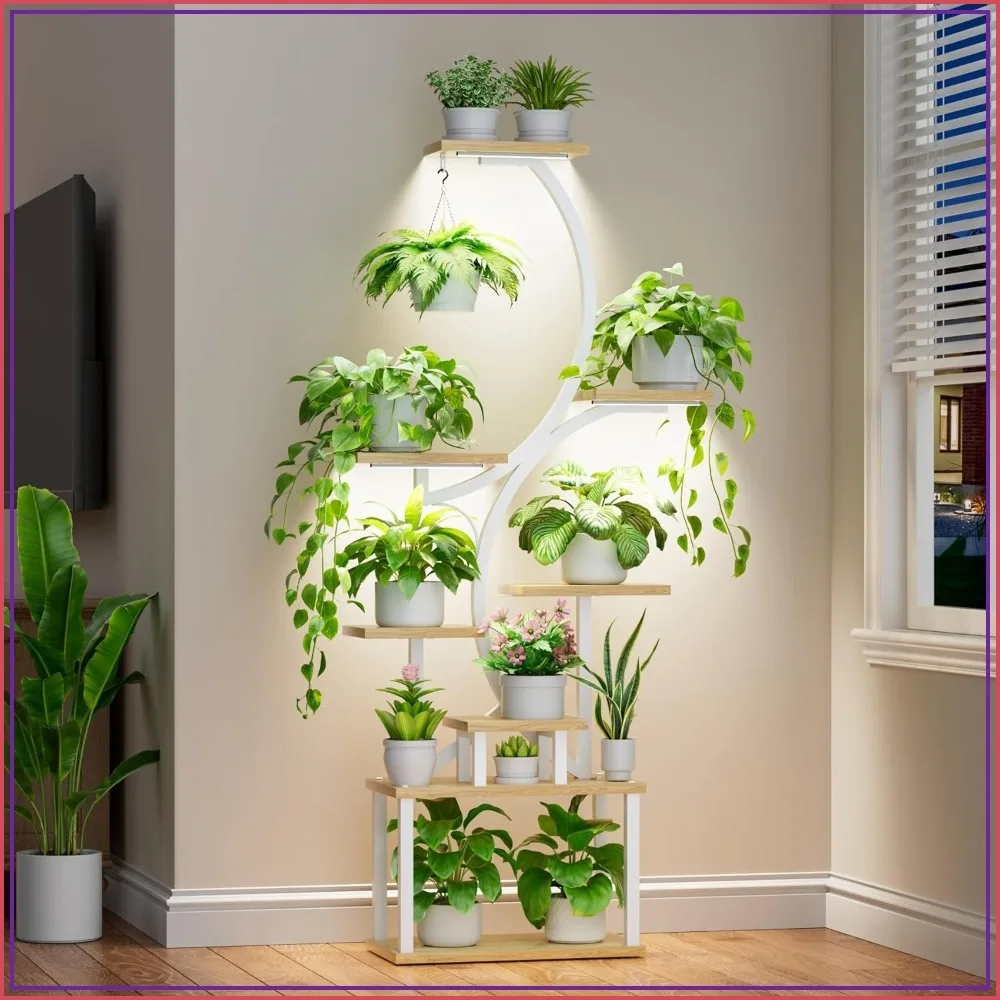 8-Tier Plant Stand with Grow Lights, 62" S-Shaped Corner Shelf for Indoor Plants, Full Spectrum, Anti-Tip, Natural
8-Tier Plant Stand with Grow Lights, 62" S-Shaped Corner Shelf for Indoor Plants, Full Spectrum, Anti-Tip, Natural